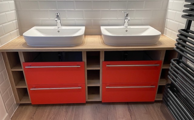 Doppel-Waschtisch  Orange und Eiche