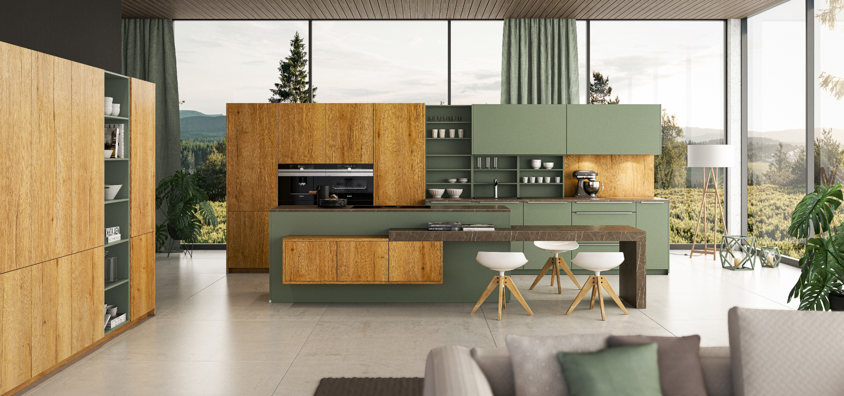 Artego Küche grifflos Eukalyptus Eiche Goldbraun