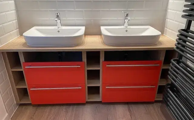 Doppel-Waschtisch  Orange und Eiche